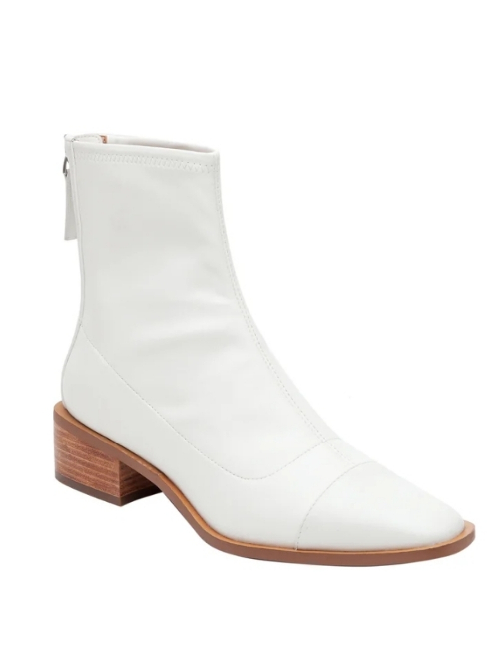 Paolo Women's White Leather Ankle Boots - Classic Block Heel - Picture 5 of 15